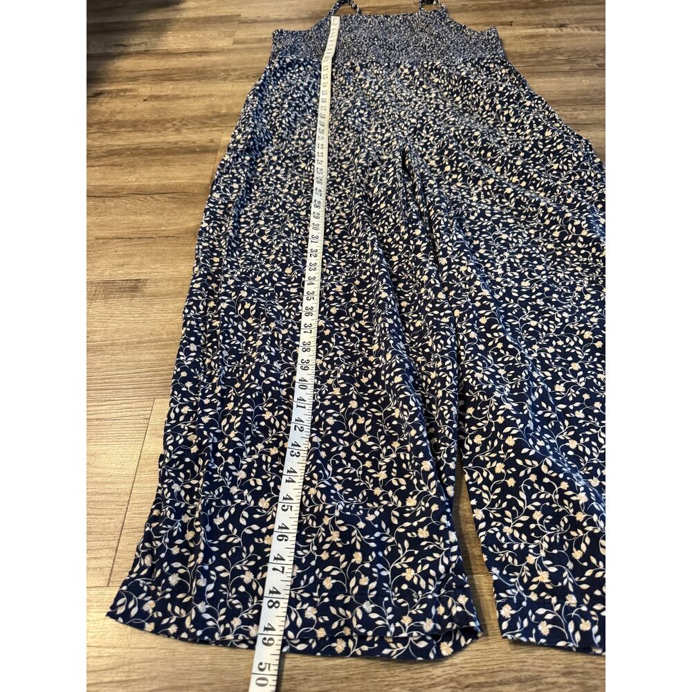 Old Navy Smocked Jersey Cami Jumpsuit XL Blue Ditsy Floral Square Neck Spaghetti - Picture 9 of 12